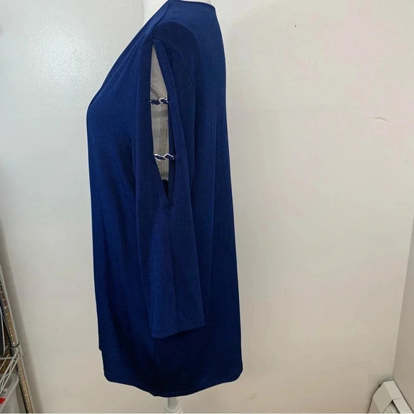 Chicos Travelers 3 Cardigan Woman  Extra Large  Blue Open Slinky Knit 3/4 Sleeve - Picture 5 of 11